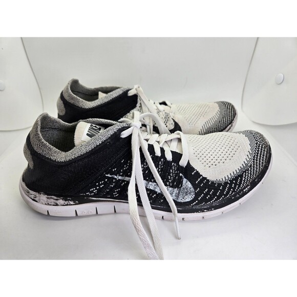 Nike Free 4.0 Flyknit Shoes Men's 8.5 White Black Oreo Running Athletic Sneakers - Picture 1 of 8